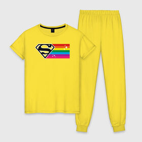 Женская пижама хлопок с принтом Superman Rainbow Logo в Кировске, 100% хлопок | брюки и футболка прямого кроя, без карманов, на брюках мягкая резинка на поясе и по низу штанин | dc pride | justice league | pride | superman | vdosadir | лига справедливости | прайд | радуга | супермен