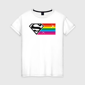 Женская футболка хлопок с принтом Superman Rainbow Logo в Кировске, 100% хлопок | прямой крой, круглый вырез горловины, длина до линии бедер, слегка спущенное плечо | dc pride | justice league | pride | superman | vdosadir | лига справедливости | прайд | радуга | супермен