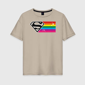 Женская футболка хлопок Oversize с принтом Superman Rainbow Logo в Кировске, 100% хлопок | свободный крой, круглый ворот, спущенный рукав, длина до линии бедер
 | dc pride | justice league | pride | superman | vdosadir | лига справедливости | прайд | радуга | супермен