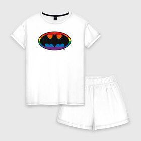 Женская пижама с шортиками хлопок с принтом Batman Logo в Кировске, 100% хлопок | футболка прямого кроя, шорты свободные с широкой мягкой резинкой | batman | dc pride | justice league | pride | vdosadir | бэтмен | лига справедливости | прайд | радуга