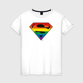 Женская футболка хлопок с принтом Superman Logo в Кировске, 100% хлопок | прямой крой, круглый вырез горловины, длина до линии бедер, слегка спущенное плечо | dc pride | justice league | pride | superman | vdosadir | лига справедливости | прайд | радуга | супермен