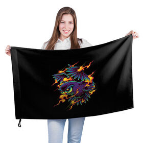 Флаг 3D с принтом Огненная Сова в Кировске, 100% полиэстер | плотность ткани — 95 г/м2, размер — 67 х 109 см. Принт наносится с одной стороны | искры | огонь | потерялся | птица | сова