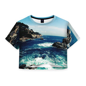 Женская футболка Crop-top 3D с принтом Море в Кировске, 100% полиэстер | круглая горловина, длина футболки до линии талии, рукава с отворотами | лето | море и горы | морской бриз | отдых | туризм