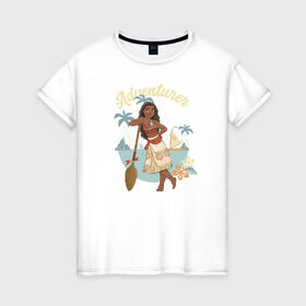 Женская футболка хлопок с принтом Моана в Кировске, 100% хлопок | прямой крой, круглый вырез горловины, длина до линии бедер, слегка спущенное плечо | disney princess | moana | vdkimel | моана