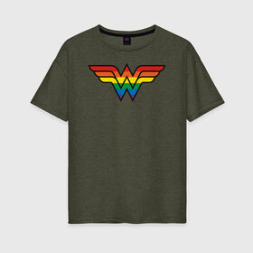 Женская футболка хлопок Oversize с принтом Wonder Woman Logo в Кировске, 100% хлопок | свободный крой, круглый ворот, спущенный рукав, длина до линии бедер
 | dc pride | justice league | pride | vdosadir | wonder woman | лига справедливости | прайд | радуга | чудо женщина