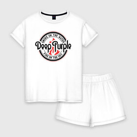 Женская пижама с шортиками хлопок с принтом Deep Purple в Кировске, 100% хлопок | футболка прямого кроя, шорты свободные с широкой мягкой резинкой | deep purple | альбом | гловер | группа | дееп | деп | ди | дип | диперпл | дипперпл | иэн гиллан | иэн пэйс | лого | логотип | метал | морс | пепл | перпл | прогрессивный | психоделический | рок | символ | хард