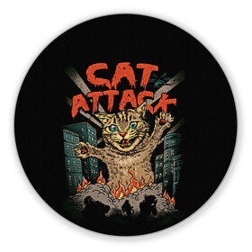 Коврик для мышки круглый с принтом Нападение гигантского котика в Кировске, резина и полиэстер | круглая форма, изображение наносится на всю лицевую часть | Тематика изображения на принте: attack | attacks | big | cat | cats | catzilla | city | cute | flame | flames | kaiju | kitten | kitty | атака | атакует | большой | город | кайдзю | катастрофа | кот | котенок | котзилла | котик | котострофа | милый | нападает | огонь | огро