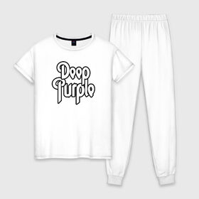 Женская пижама хлопок с принтом Deep Purple в Кировске, 100% хлопок | брюки и футболка прямого кроя, без карманов, на брюках мягкая резинка на поясе и по низу штанин | 