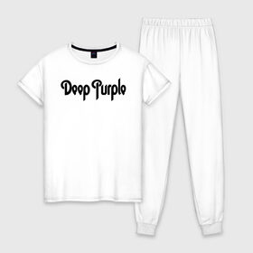 Женская пижама хлопок с принтом Deep Purple в Кировске, 100% хлопок | брюки и футболка прямого кроя, без карманов, на брюках мягкая резинка на поясе и по низу штанин | deep purple | альбом | гловер | группа | дееп | деп | ди | дип | диперпл | дипперпл | иэн гиллан | иэн пэйс | лого | логотип | метал | морс | пепл | перпл | прогрессивный | психоделический | рок | символ | хард
