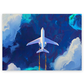 Поздравительная открытка с принтом Самолёт на небе в Кировске, 100% бумага | плотность бумаги 280 г/м2, матовая, на обратной стороне линовка и место для марки
 | abstract | air | art | fire | sky | самолёт на небе