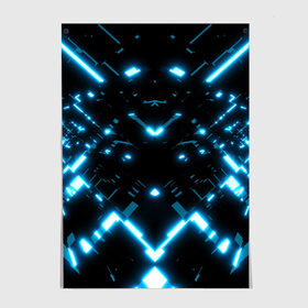 Постер с принтом Neon Lights в Кировске, 100% бумага
 | бумага, плотность 150 мг. Матовая, но за счет высокого коэффициента гладкости имеет небольшой блеск и дает на свету блики, но в отличии от глянцевой бумаги не покрыта лаком | blue | cyberpunk2077 | girl | neon | неон | неоновая