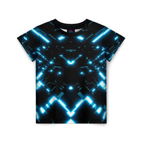 Детская футболка 3D с принтом Neon Lights в Кировске, 100% гипоаллергенный полиэфир | прямой крой, круглый вырез горловины, длина до линии бедер, чуть спущенное плечо, ткань немного тянется | blue | cyberpunk2077 | girl | neon | неон | неоновая