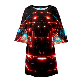 Детское платье 3D с принтом Neon Lights в Кировске, 100% полиэстер | прямой силуэт, чуть расширенный к низу. Круглая горловина, на рукавах — воланы | blue | cyberpunk2077 | girl | neon | неон | неоновая