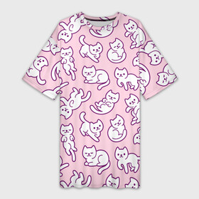 Платье-футболка 3D с принтом Котики Pattern в Кировске,  |  | pattern | кот | котики | коты | милота | милый | няшная | няшный | паттерн | розовая | розовый | узор | узор из котиков