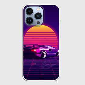 Чехол для iPhone 13 Pro с принтом Ретро Футуризм в Кировске,  |  | cyberpunk | lamborgini | retrowave | vaporwave | закат | киберпанк | лмборгини | машина | машина в закате | машина на фоне заката | ночь | ретро | ретро футуризм