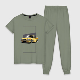 Женская пижама хлопок с принтом BMW E36 в Кировске, 100% хлопок | брюки и футболка прямого кроя, без карманов, на брюках мягкая резинка на поясе и по низу штанин | bmw | e36 | арт машина | бмв | быстрая машина | красивая машина | машина
