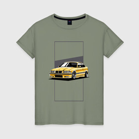 Женская футболка хлопок с принтом BMW E36 в Кировске, 100% хлопок | прямой крой, круглый вырез горловины, длина до линии бедер, слегка спущенное плечо | bmw | e36 | арт машина | бмв | быстрая машина | красивая машина | машина