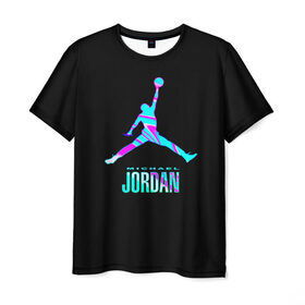 Мужская футболка 3D с принтом Jordan в Кировске, 100% полиэфир | прямой крой, круглый вырез горловины, длина до линии бедер | jordan | michael | nba | баскетбол | джорданмайкл | игра | легенда | майкл джордан | мяч | неон | футбол