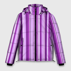 Мужская зимняя куртка 3D с принтом Фиолетово-чёрные полосы в Кировске, верх — 100% полиэстер; подкладка — 100% полиэстер; утеплитель — 100% полиэстер | длина ниже бедра, свободный силуэт Оверсайз. Есть воротник-стойка, отстегивающийся капюшон и ветрозащитная планка. 

Боковые карманы с листочкой на кнопках и внутренний карман на молнии. | вертикальные полосы | вертикальный рисунок | линии | полосы | розовый | светлый | темный | фиолетовый | черный