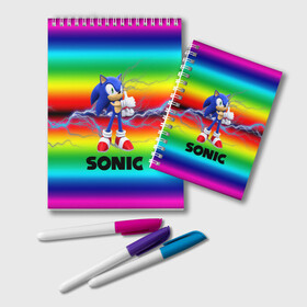 Блокнот с принтом SONIC RAINBOW в Кировске, 100% бумага | 48 листов, плотность листов — 60 г/м2, плотность картонной обложки — 250 г/м2. Листы скреплены удобной пружинной спиралью. Цвет линий — светло-серый
 | Тематика изображения на принте: hedgehog | metal sonic | silver | silver the hedgehog | sonic | sonic boom | sonic the hedgehog | ёж сонник | игры | соник | фильмы