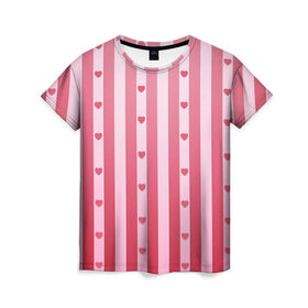Женская футболка 3D с принтом Валентинова нежность в Кировске, 100% полиэфир ( синтетическое хлопкоподобное полотно) | прямой крой, круглый вырез горловины, длина до линии бедер | белый | день святого валентина | красный | линии | любовь | полосы | розовый | сердце
