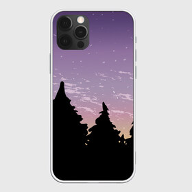 Чехол для iPhone 12 Pro Max с принтом Лес под ночным небом в Кировске, Силикон |  | вечер | градиент | закат | звездное небо | звезды | лес | небо | очертание | очертание леса | сумерки | тайга | фиолетовый | черный