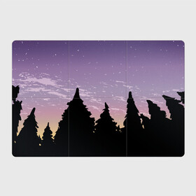 Магнитный плакат 3Х2 с принтом Лес под ночным небом в Кировске, Полимерный материал с магнитным слоем | 6 деталей размером 9*9 см | Тематика изображения на принте: вечер | градиент | закат | звездное небо | звезды | лес | небо | очертание | очертание леса | сумерки | тайга | фиолетовый | черный