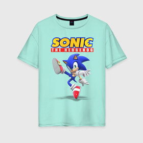 Женская футболка хлопок Oversize с принтом Sonic the hedgehog в Кировске, 100% хлопок | свободный крой, круглый ворот, спущенный рукав, длина до линии бедер
 | sega | sonic | ёж соник | сега | соник