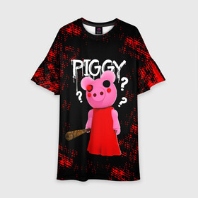 Детское платье 3D с принтом ROBLOX PIGGY - СВИНКА ПИГГИ в Кировске, 100% полиэстер | прямой силуэт, чуть расширенный к низу. Круглая горловина, на рукавах — воланы | Тематика изображения на принте: pig | piggy | roblox | игра | компьютерная игра | логотип | онлайн | онлайн игра | пигги | поросенок | роблакс | роблокс | свинка | свинья