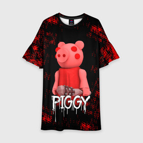 Детское платье 3D с принтом ROBLOX PIGGY - СВИНКА ПИГГИ в Кировске, 100% полиэстер | прямой силуэт, чуть расширенный к низу. Круглая горловина, на рукавах — воланы | pig | piggy | roblox | игра | компьютерная игра | логотип | онлайн | онлайн игра | пигги | поросенок | роблакс | роблокс | свинка | свинья