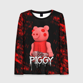 Женский лонгслив 3D с принтом ROBLOX PIGGY - СВИНКА ПИГГИ в Кировске, 100% полиэстер | длинные рукава, круглый вырез горловины, полуприлегающий силуэт | pig | piggy | roblox | игра | компьютерная игра | логотип | онлайн | онлайн игра | пигги | поросенок | роблакс | роблокс | свинка | свинья