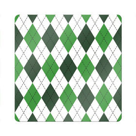 Магнит виниловый Квадрат с принтом Зелёные ромбы в Кировске, полимерный материал с магнитным слоем | размер 9*9 см, закругленные углы | Тематика изображения на принте: белый | геометрические фигуры | зеленый | пунктир | ромб | ромбы | тёмный