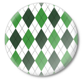 Значок с принтом Зелёные ромбы в Кировске,  металл | круглая форма, металлическая застежка в виде булавки | белый | геометрические фигуры | зеленый | пунктир | ромб | ромбы | тёмный