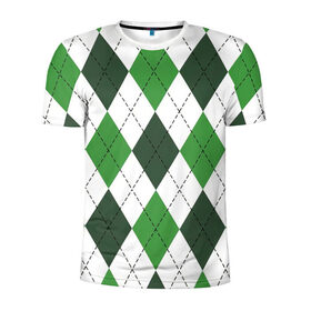 Мужская футболка 3D спортивная с принтом Зелёные ромбы в Кировске, 100% полиэстер с улучшенными характеристиками | приталенный силуэт, круглая горловина, широкие плечи, сужается к линии бедра | белый | геометрические фигуры | зеленый | пунктир | ромб | ромбы | тёмный