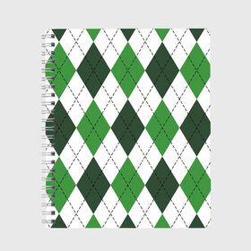 Тетрадь с принтом Зелёные ромбы в Кировске, 100% бумага | 48 листов, плотность листов — 60 г/м2, плотность картонной обложки — 250 г/м2. Листы скреплены сбоку удобной пружинной спиралью. Уголки страниц и обложки скругленные. Цвет линий — светло-серый
 | Тематика изображения на принте: белый | геометрические фигуры | зеленый | пунктир | ромб | ромбы | тёмный
