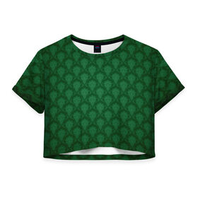 Женская футболка Crop-top 3D с принтом Готические зелёные цветы в Кировске, 100% полиэстер | круглая горловина, длина футболки до линии талии, рукава с отворотами | Тематика изображения на принте: готика | зеленый | светлый | темный | цветы