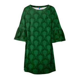 Детское платье 3D с принтом Готические зелёные цветы в Кировске, 100% полиэстер | прямой силуэт, чуть расширенный к низу. Круглая горловина, на рукавах — воланы | Тематика изображения на принте: готика | зеленый | светлый | темный | цветы