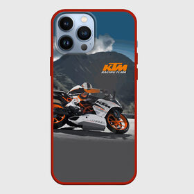 Чехол для iPhone 13 Pro Max с принтом KTM Racing team в Кировске,  |  | clouds | ktm | motorcycle | mountains | nature | racer | racing | route | sky | team | гонщик | горы | мотоцикл | небо | облака | природа | трасса