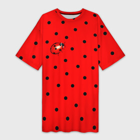 Платье-футболка 3D с принтом Божья коровка на горошке в Кировске,  |  | ladybug | pattern | summer | алый | арбуз | бабочки | вишня | горох | горошек | животные | жук | клубника | красный | круги | лапки | лето | насекомые | орнамент | паттерн | помада | прикольный | пузыри | пятнистый