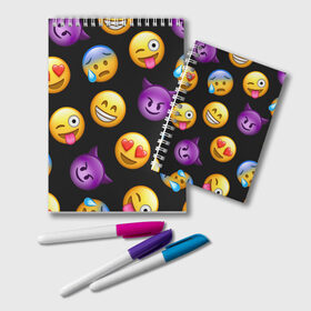 Блокнот с принтом Emoji в Кировске, 100% бумага | 48 листов, плотность листов — 60 г/м2, плотность картонной обложки — 250 г/м2. Листы скреплены удобной пружинной спиралью. Цвет линий — светло-серый
 | school | пенал | прикольный пенал | смайлы | школа | школьный пенал | эмодзи