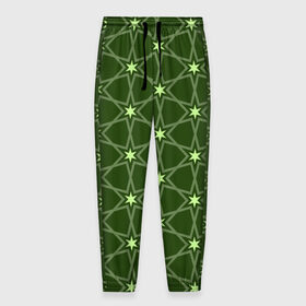 Мужские брюки 3D с принтом Зеленые звёзды в Кировске, 100% полиэстер | манжеты по низу, эластичный пояс регулируется шнурком, по бокам два кармана без застежек, внутренняя часть кармана из мелкой сетки | вертикальный рисунок | звёзды | зеленый | отражение | темный