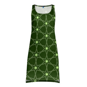 Платье-майка 3D с принтом Зеленые звёзды в Кировске, 100% полиэстер | полуприлегающий силуэт, широкие бретели, круглый вырез горловины, удлиненный подол сзади. | вертикальный рисунок | звёзды | зеленый | отражение | темный