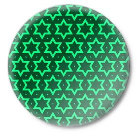 Значок с принтом Звезда Давида в Кировске,  металл | круглая форма, металлическая застежка в виде булавки | вертикальный рисунок | звезда | звезда давида | звёзды | звезды давида | зеленый | зеленый узор | светлый | тёмный | узор