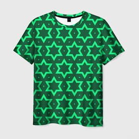 Мужская футболка 3D с принтом Звезда Давида в Кировске, 100% полиэфир | прямой крой, круглый вырез горловины, длина до линии бедер | Тематика изображения на принте: вертикальный рисунок | звезда | звезда давида | звёзды | звезды давида | зеленый | зеленый узор | светлый | тёмный | узор