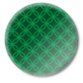 Значок с принтом Зелёный узор в Кировске,  металл | круглая форма, металлическая застежка в виде булавки | геометрические фигуры | зеленый | круг | ромб | светлый | темный | узор