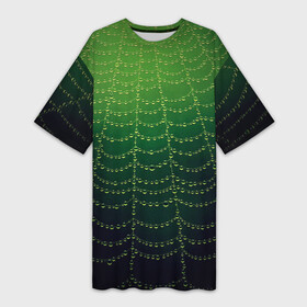 Платье-футболка 3D с принтом Паутина в лесу в Кировске,  |  | бусины | зеленый | капли | капли воды | лестница | паутина | раса