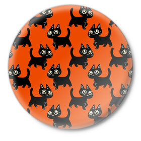 Значок с принтом HALLOWEEN CATS в Кировске,  металл | круглая форма, металлическая застежка в виде булавки | Тематика изображения на принте: animal | cat | cute | pet | животное | кавай | киса | кот | котэ | милое | хэллоуин