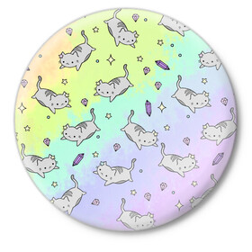 Значок с принтом КАВАЙНЫЕ КОТИКИ в Кировске,  металл | круглая форма, металлическая застежка в виде булавки | Тематика изображения на принте: animal | cat | cute | pet | аниме | животное | кавай | киса | кот | котэ | милое