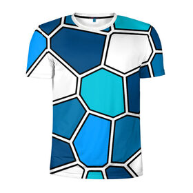 Мужская футболка 3D спортивная с принтом Ледяной витраж в Кировске, 100% полиэстер с улучшенными характеристиками | приталенный силуэт, круглая горловина, широкие плечи, сужается к линии бедра | Тематика изображения на принте: витраж | геометрия | зенит | сетка | синий | соты | футбол