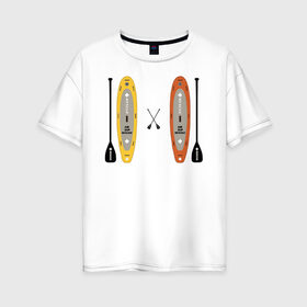 Женская футболка хлопок Oversize с принтом сап серфинг в Кировске, 100% хлопок | свободный крой, круглый ворот, спущенный рукав, длина до линии бедер
 | serfing | sup boarding | sup serfing | sup серфинг | сап серфинг | серфинг
